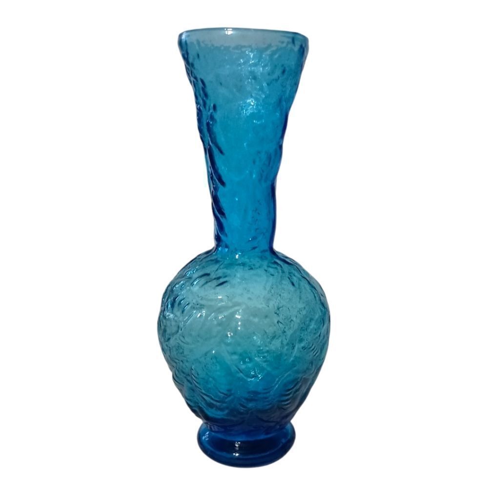 Empoli Glass Embossed Vase Flared Blue Textured Italian Ikebana MCM Abstract - Picture 9 of 15
